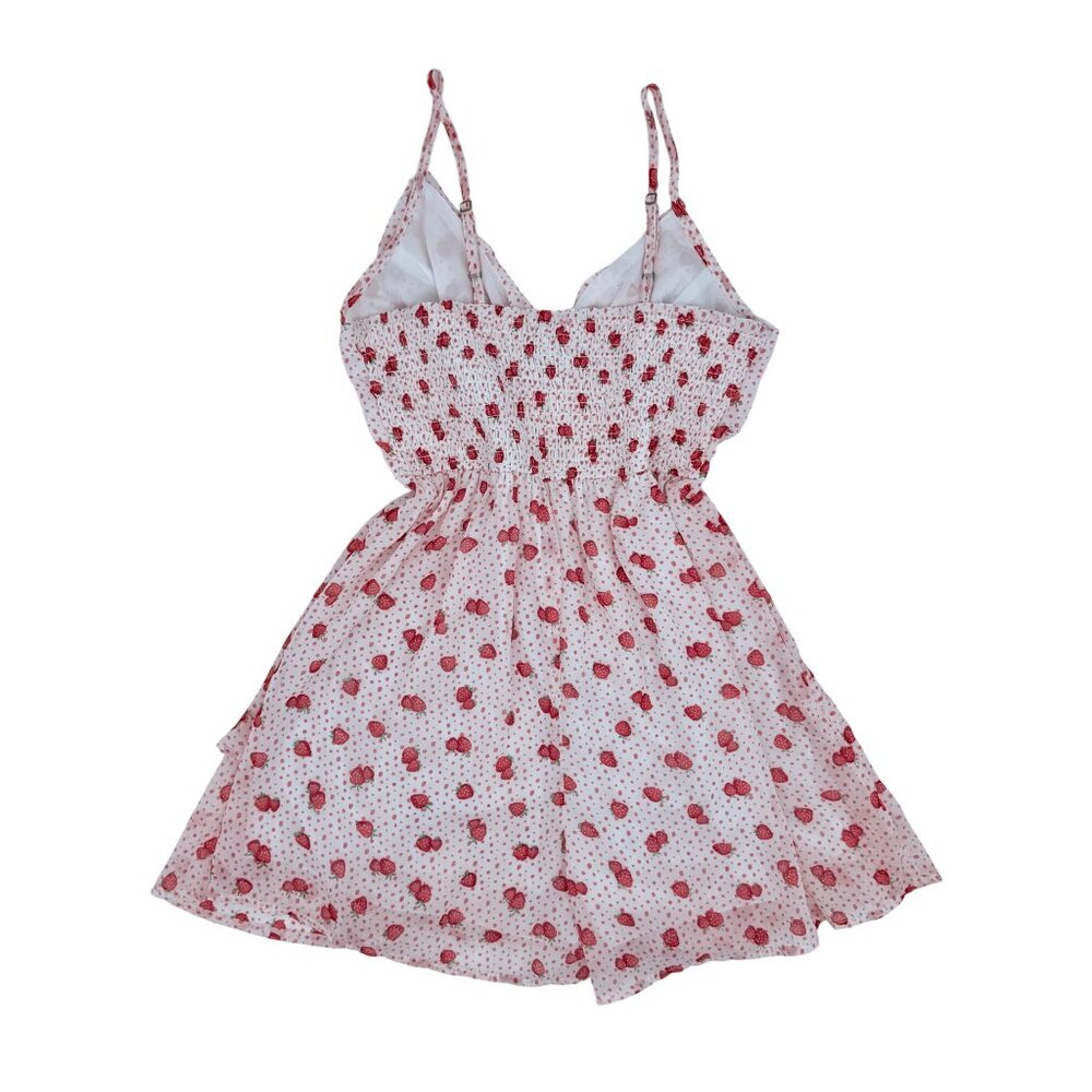 Jopna Cottagecore Strawberry Print Darling Whimsical Soft Girl Croquette Romper - Picture 5 of 16
